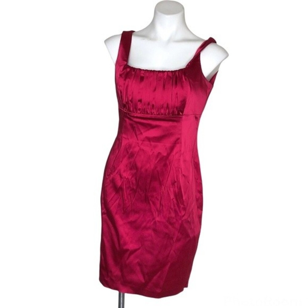 CALVIN KLEIN Fitted Cocktail Dress Fuchsia Ruched Front V Back Size 10